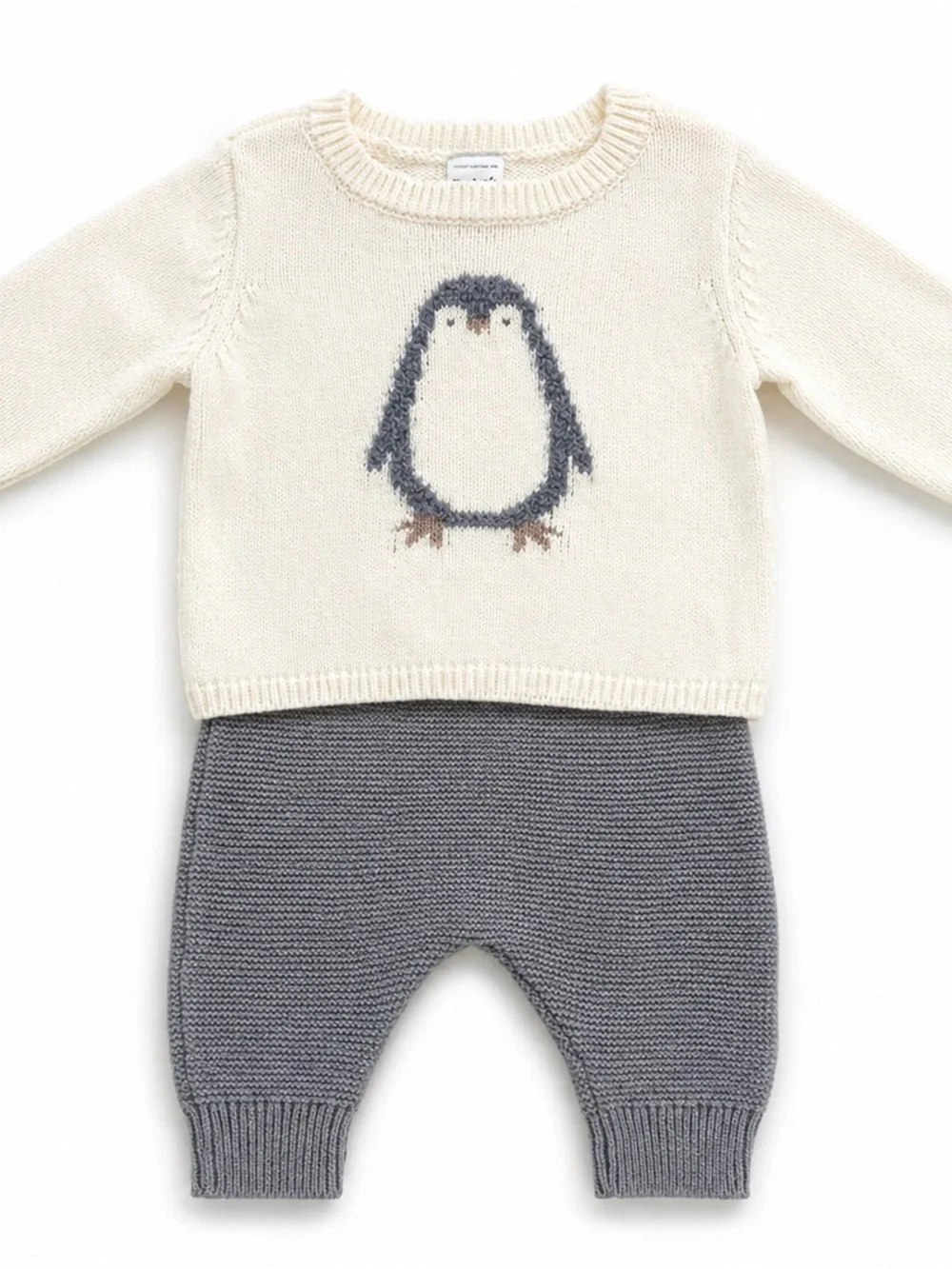 Carter’s 3T Toddler Set Penguin Sweater Knit Pants Gray Cream Cozy Unisex NWT - Picture 2 of 5